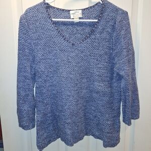 Christopher & Banks Hand Embroidered Collar Blue V-Neck Sweater